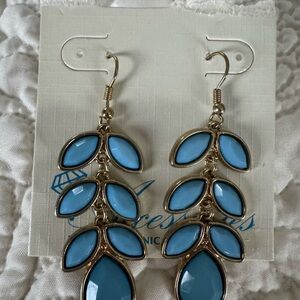Elegant Blue and Gold Leaf Earrings